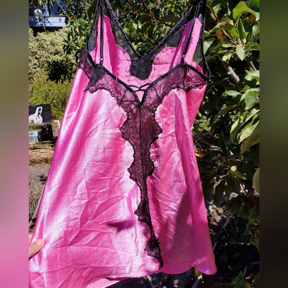 Elegant Pink and Black Lace Slip Dress